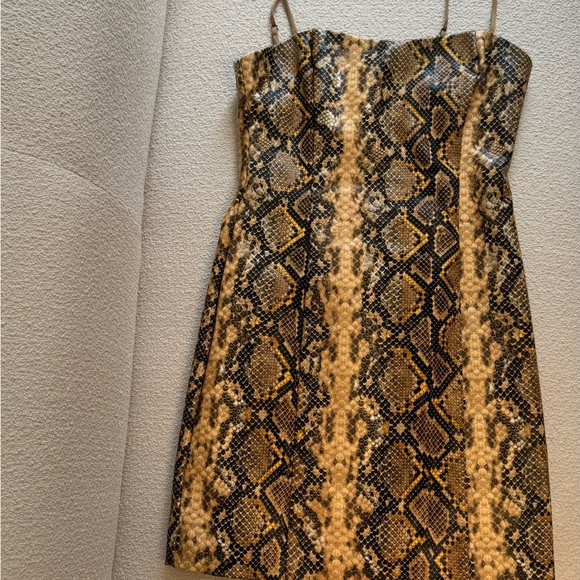 LIKELY Hayley Python Printed Faux Leather Mini Dress In Gold - Picture 8 of 8